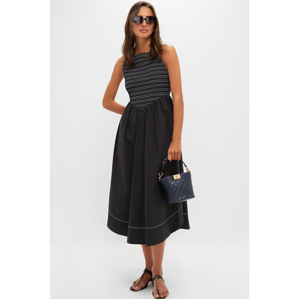 NWT GANNI Black Washed Stretch Cotton Smock Midi Dress - Size 14 - Retail $325